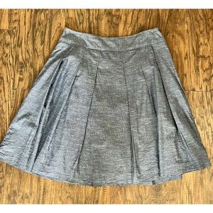 Boden Pleated Skirt Blue Heathered Chambray Knee Length Lined EUC Size 8